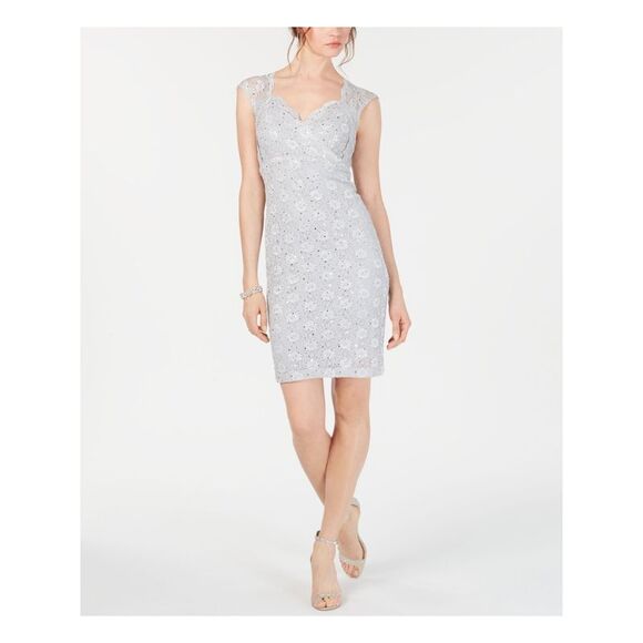 CONNECTED APPAREL Womens Lace Cap Sleeve Cowl Neck Above The Knee Body Con Dress - Picture 1 of 1